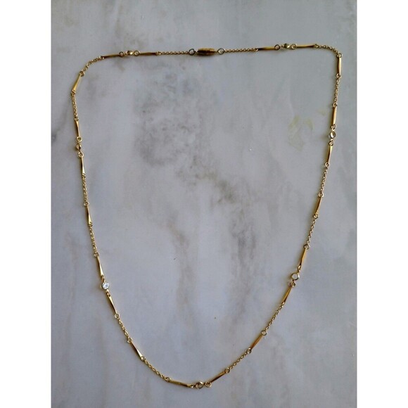 Unbranded Jewelry - Vintage 1984 Simulated Diamond Accent Gole Tone Necklace With Twisted Bar Chain